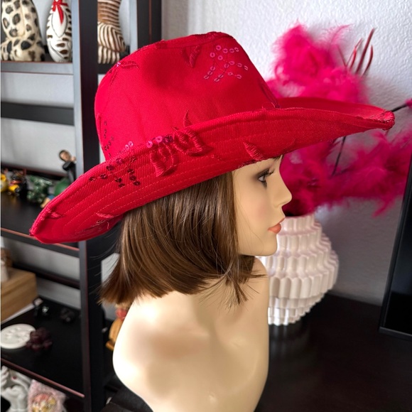 Red Sequined Rose Embroidered Cowboy Hat - Picture 11 of 11